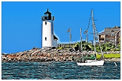 Sailboat Moored by Annisquam Harbor Light - Digital Painting